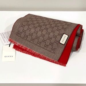GUCCI RED WOOL SCARF 70" x 9" NWT